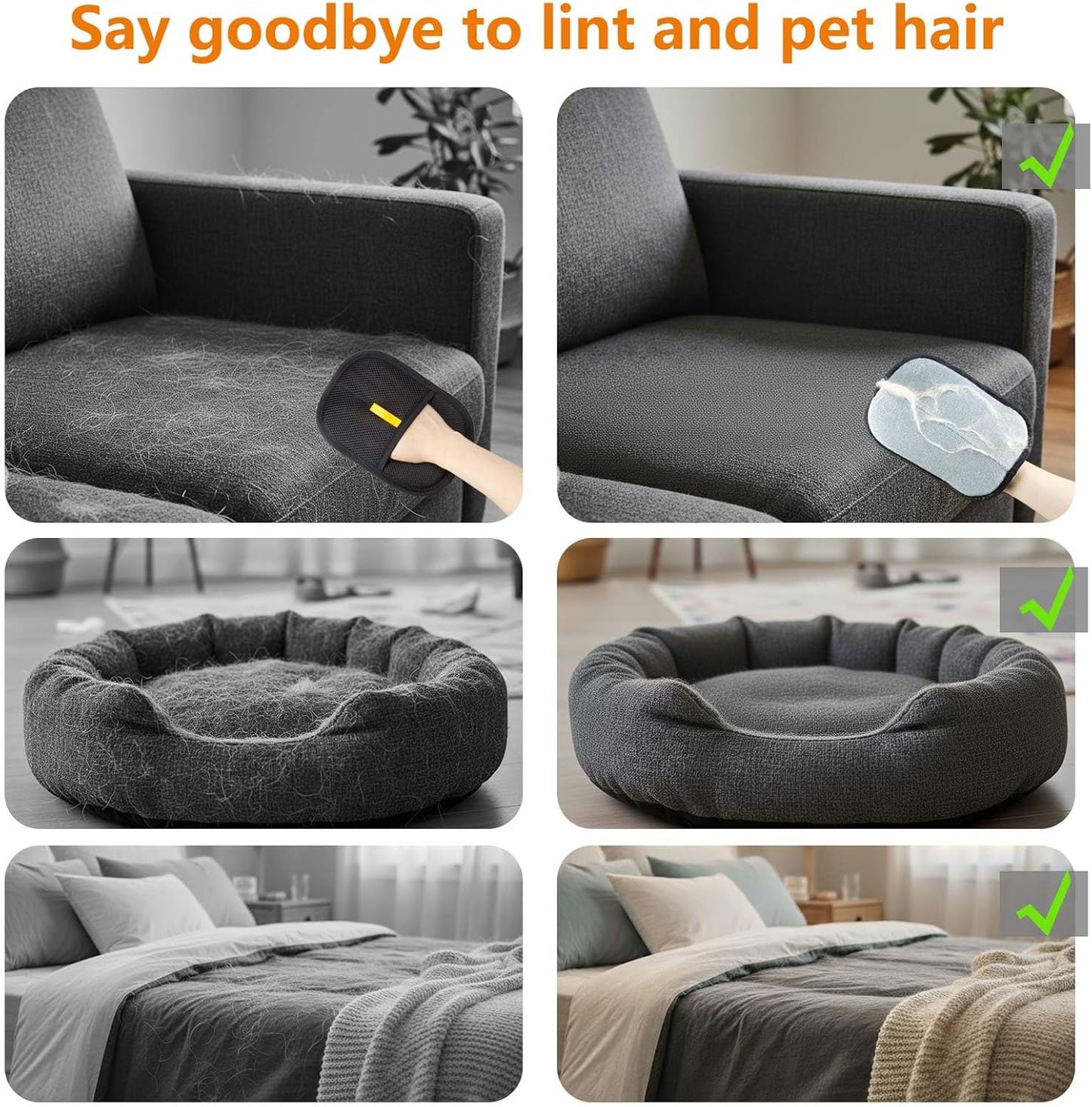 Newly Upgraded Pet Hair Removal Glove - Thickened Electrostatic Cat Dog Hair Remover Glove, Reusable for Couch, Carpet, and Car Seat (Black,1 Glove)