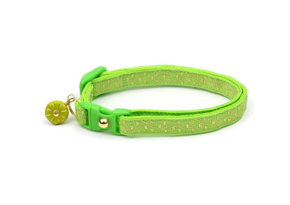 Gold Squiggles on Bright Green Cat Collar