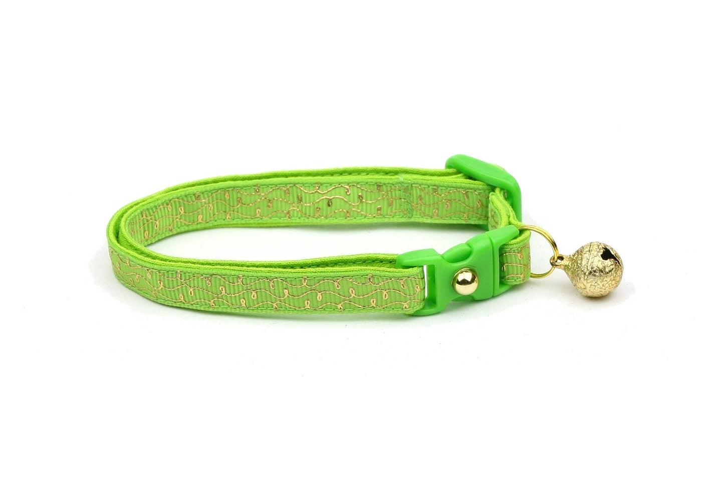 Gold Squiggles on Bright Green Cat Collar